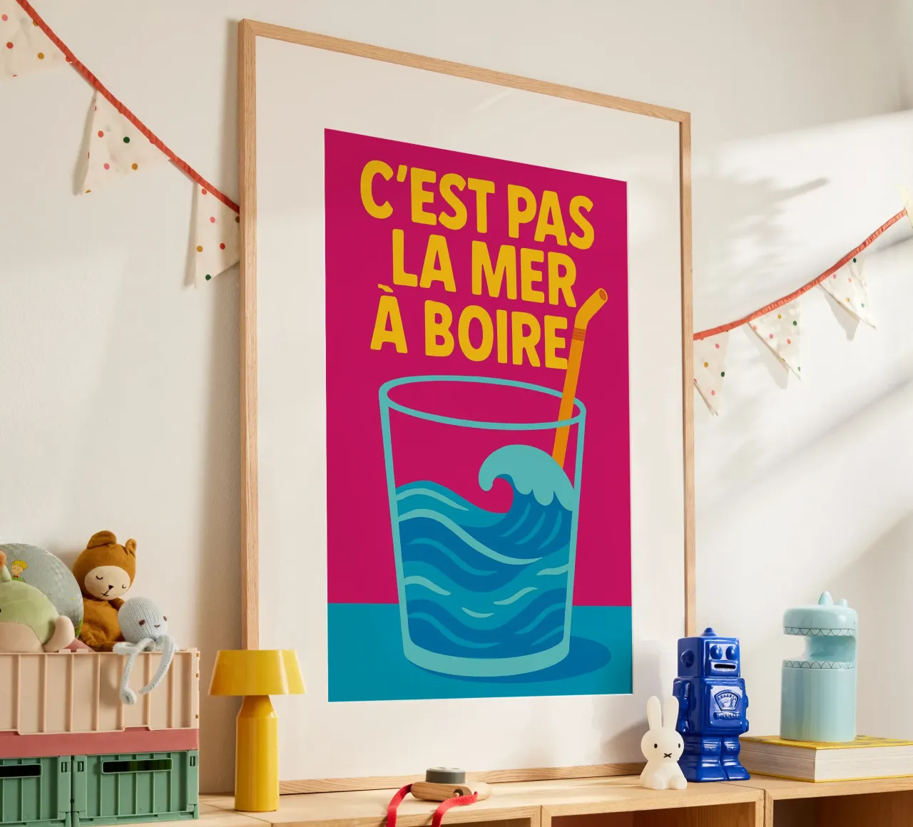 C'est pas la mer à boire - Il manifesto incisivo che mette in prospettiva la t poster con telaio in alluminio da Art Typo Essentiel