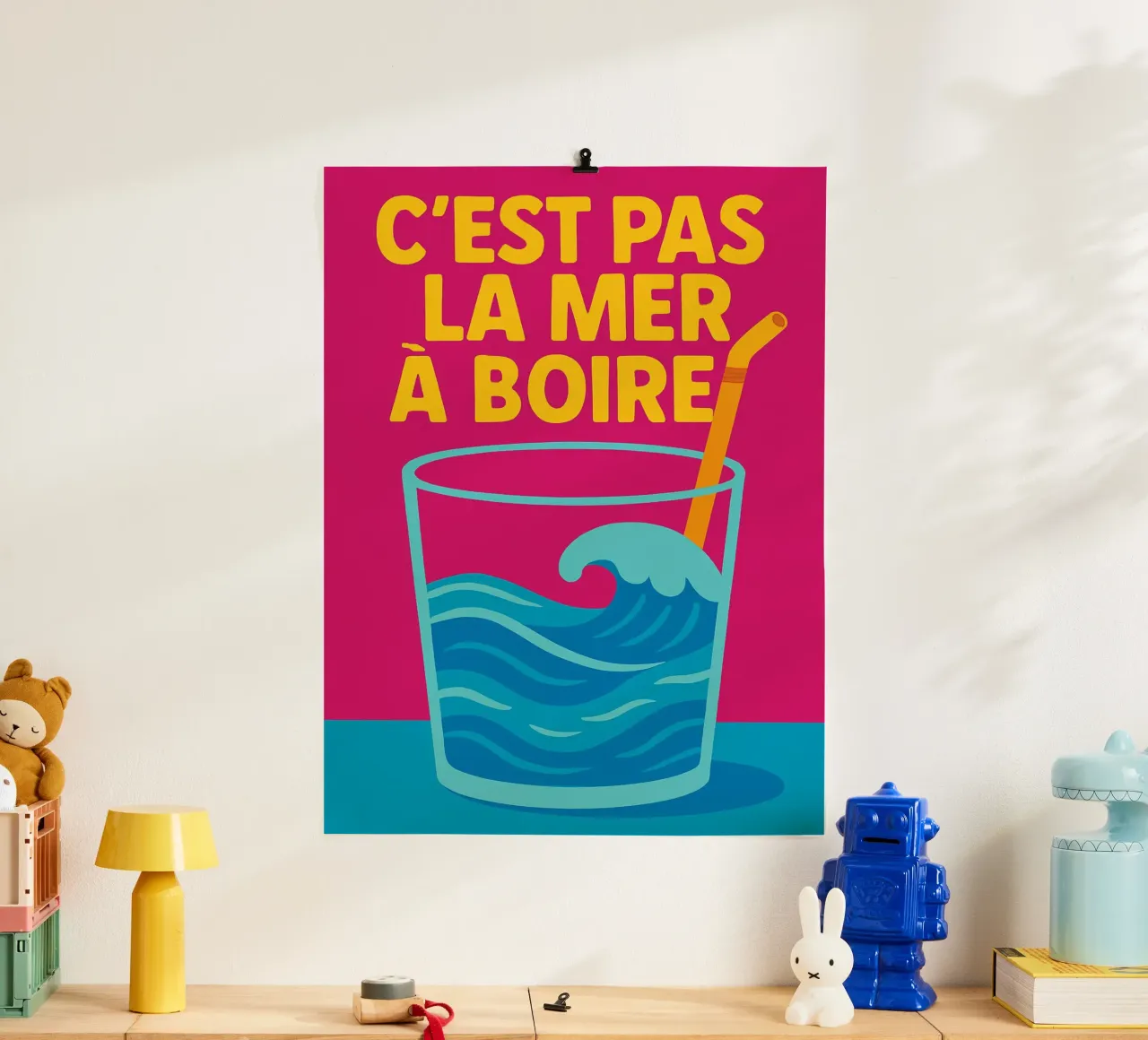 C'est pas la mer à boire - Il manifesto incisivo che mette in prospettiva la t poster con telaio in alluminio da Art Typo Essentiel