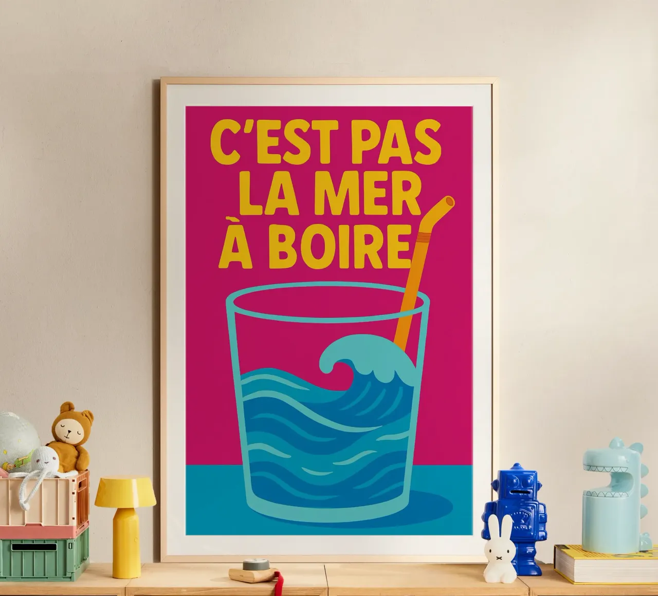 C'est pas la mer à boire - Il manifesto incisivo che mette in prospettiva la t poster con telaio in alluminio da Art Typo Essentiel