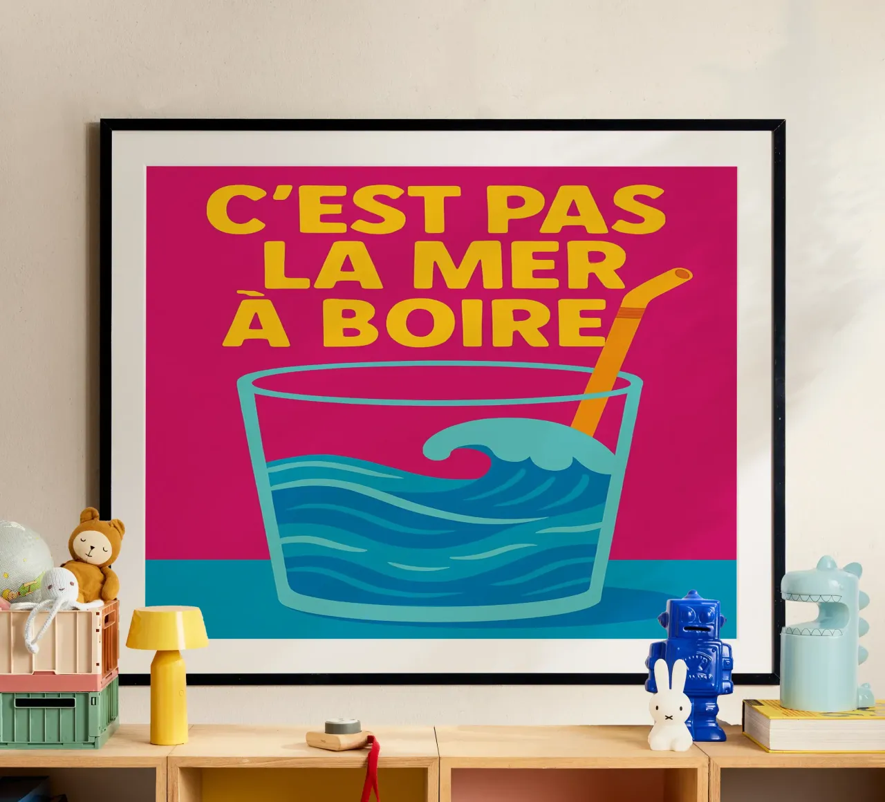 C'est pas la mer à boire - Il manifesto incisivo che mette in prospettiva la t poster con telaio in alluminio da Art Typo Essentiel