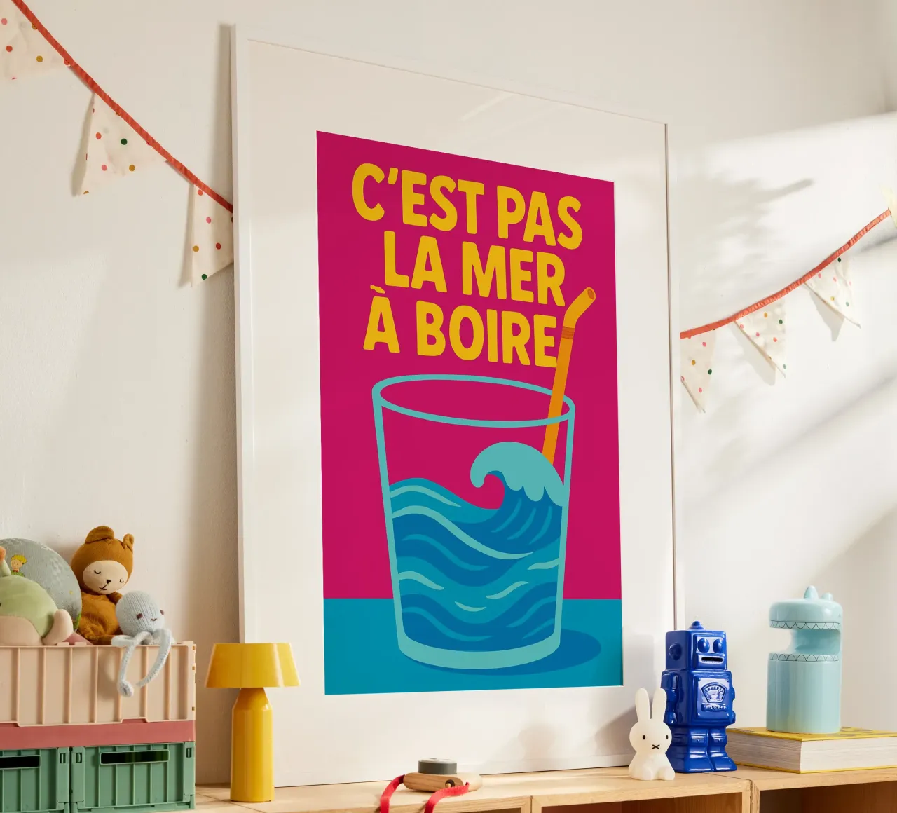 C'est pas la mer à boire - Il manifesto incisivo che mette in prospettiva la t poster con telaio in alluminio da Art Typo Essentiel