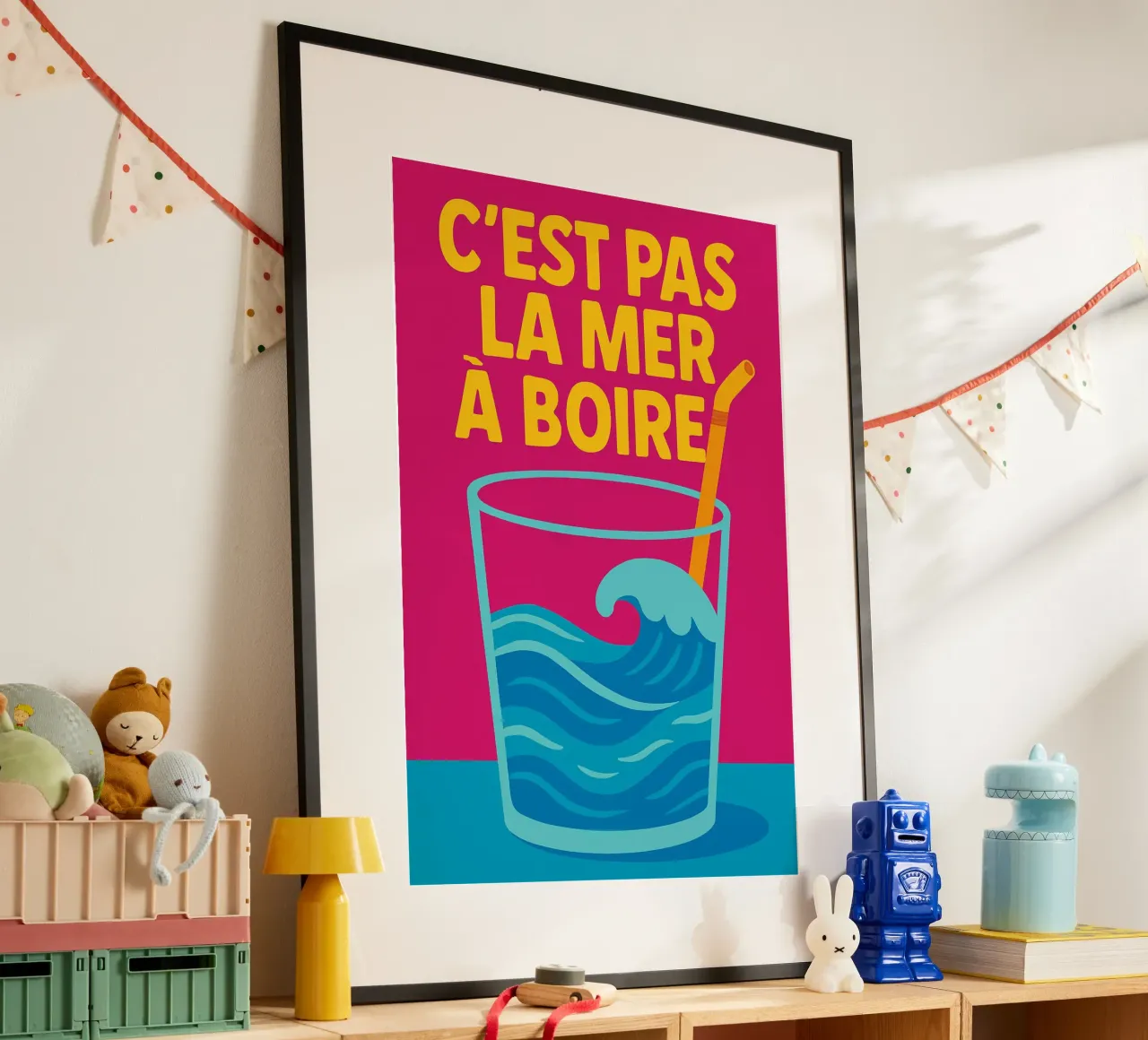 C'est pas la mer à boire - Il manifesto incisivo che mette in prospettiva la t poster con telaio in alluminio da Art Typo Essentiel