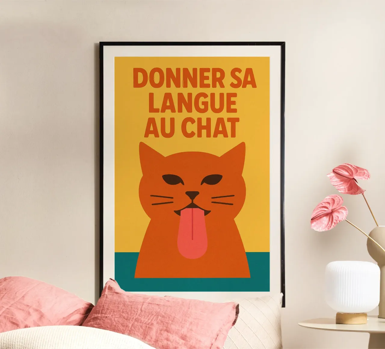 Dare la lingua al gatto - Il manifesto del felino intelligente poster con telaio in legno da Art Typo Essentiel