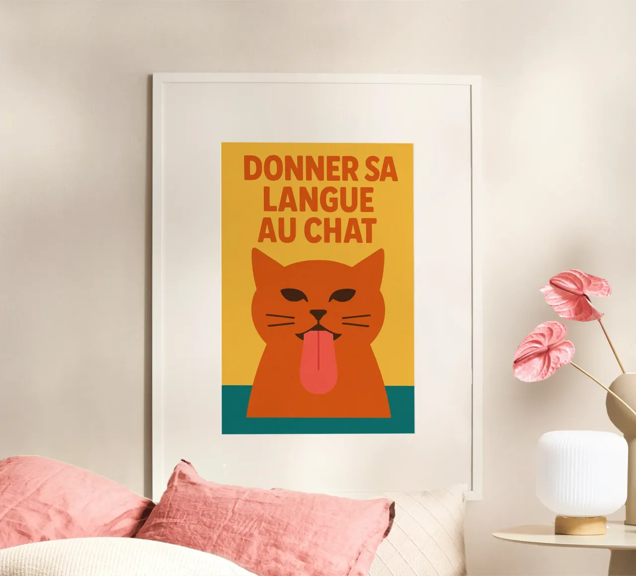 Dare la lingua al gatto - Il manifesto del felino intelligente poster con telaio in legno da Art Typo Essentiel