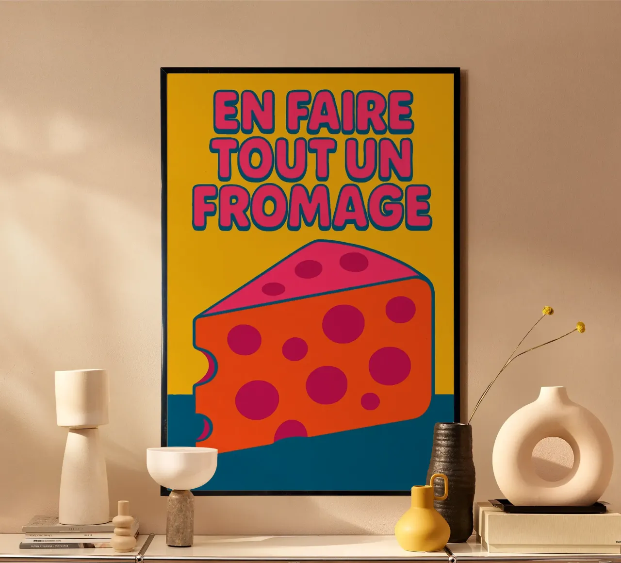 En faire tout un fromage – L’affiche pop poster avec cadre en aluminium de Art Typo Essentiel