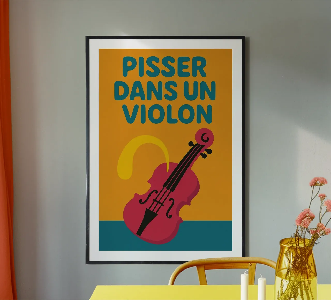 Pisciare in un violino - Il manifesto dell'assurdo poster con telaio in legno da Art Typo Essentiel