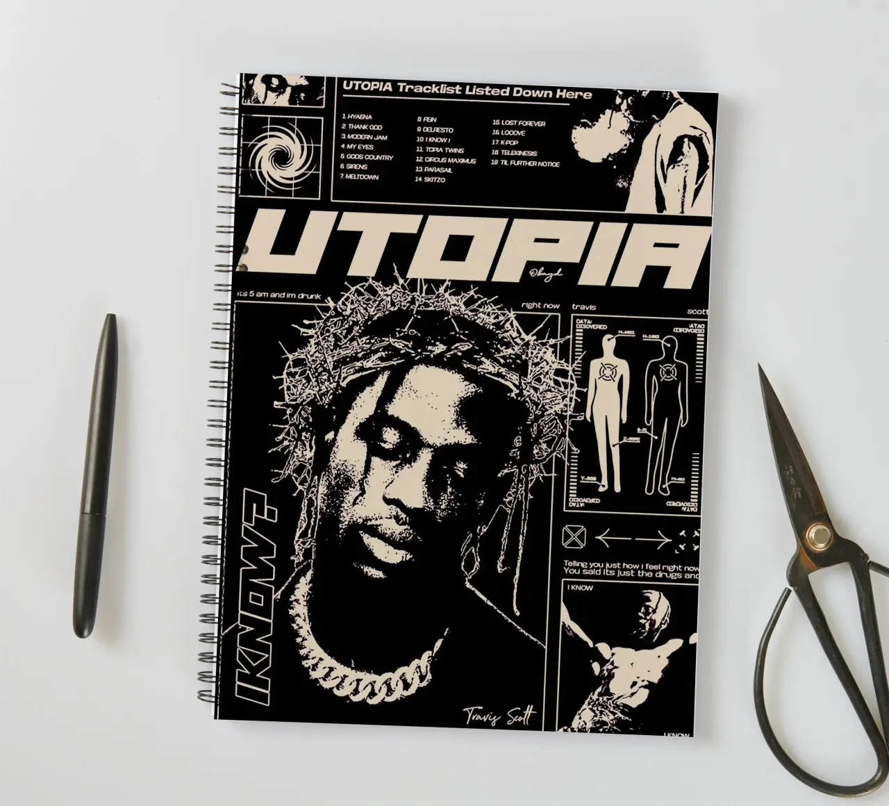 travis scott utopia art spiral notebook by music soul