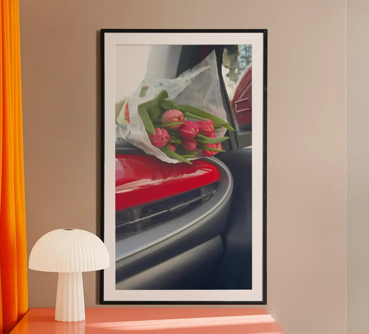 Fiat 500 x Flowers poster with wooden frame by Sous le ciel