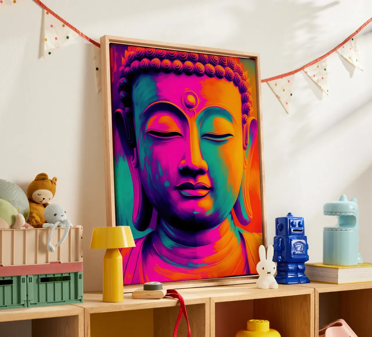 Kleurrijke Boeddha | Meditatie ontmoet moderniteit canvas met Baklijst van Autofocus
