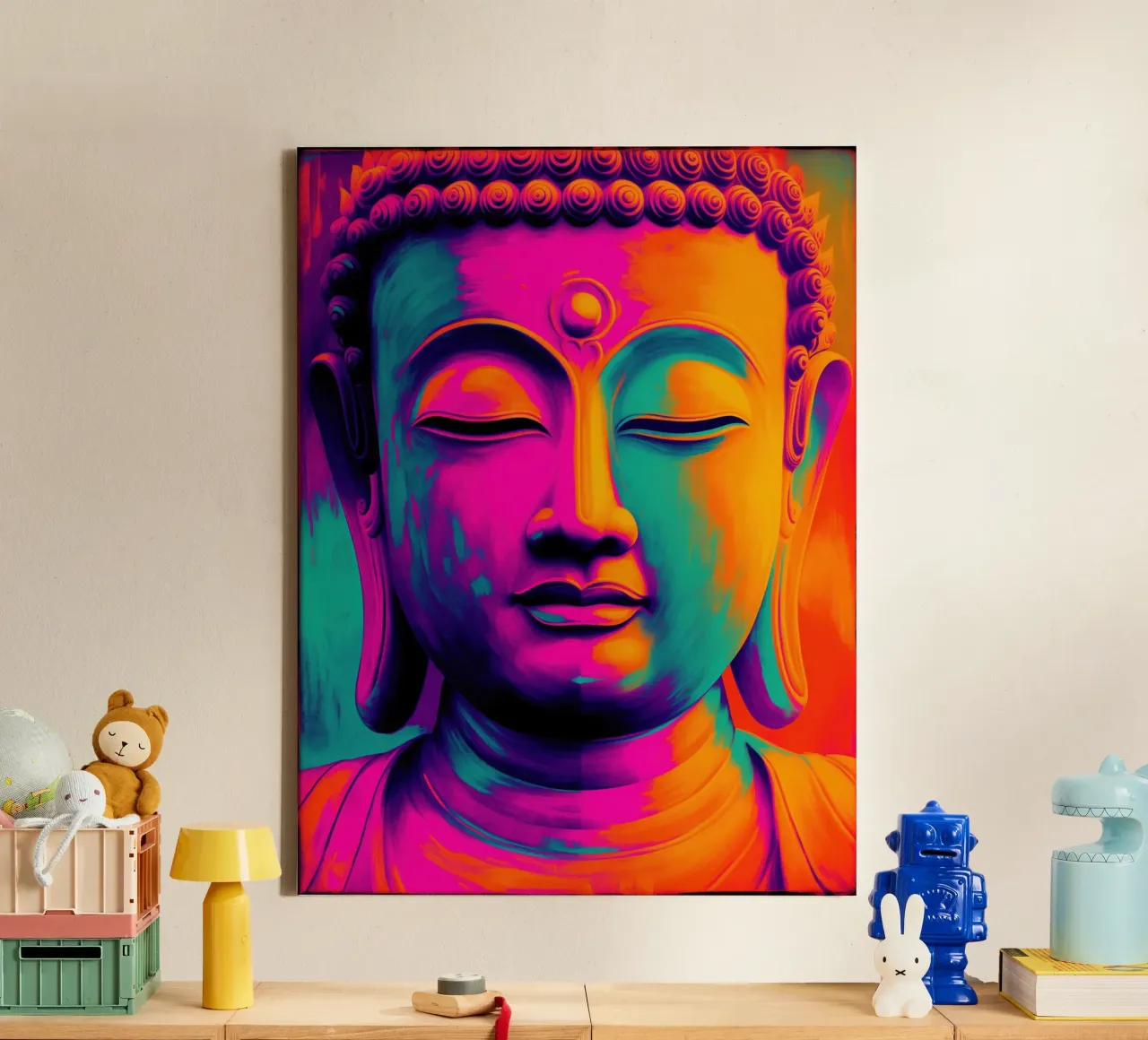 Kleurrijke Boeddha | Meditatie ontmoet moderniteit canvas met Baklijst van Autofocus