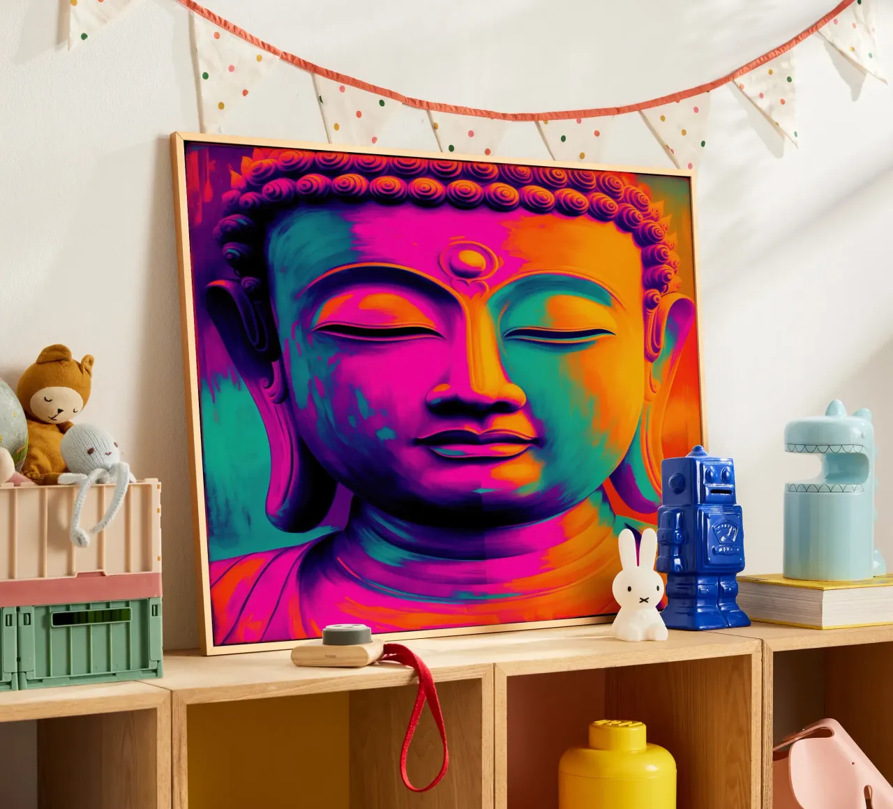 Farbenfroher Buddha | Meditation trifft auf Moderne Poster von Autofocus