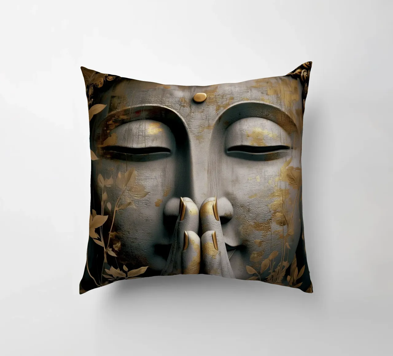Buddha meditativo in un elegante look in argento e oro cuscino da Autofocus