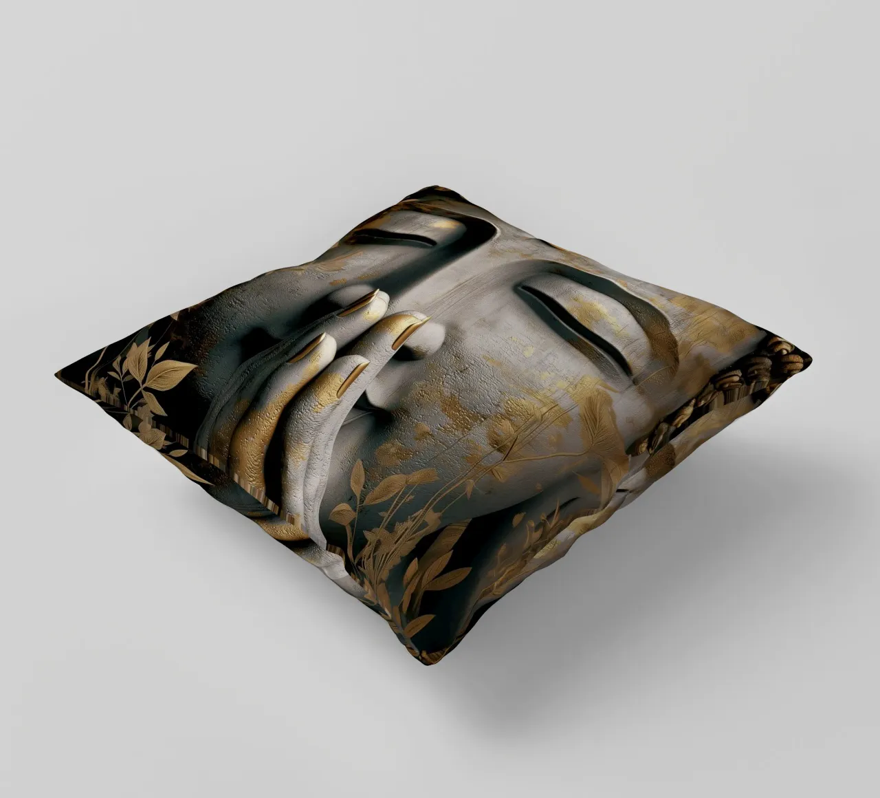 Buddha meditativo in un elegante look in argento e oro cuscino da Autofocus