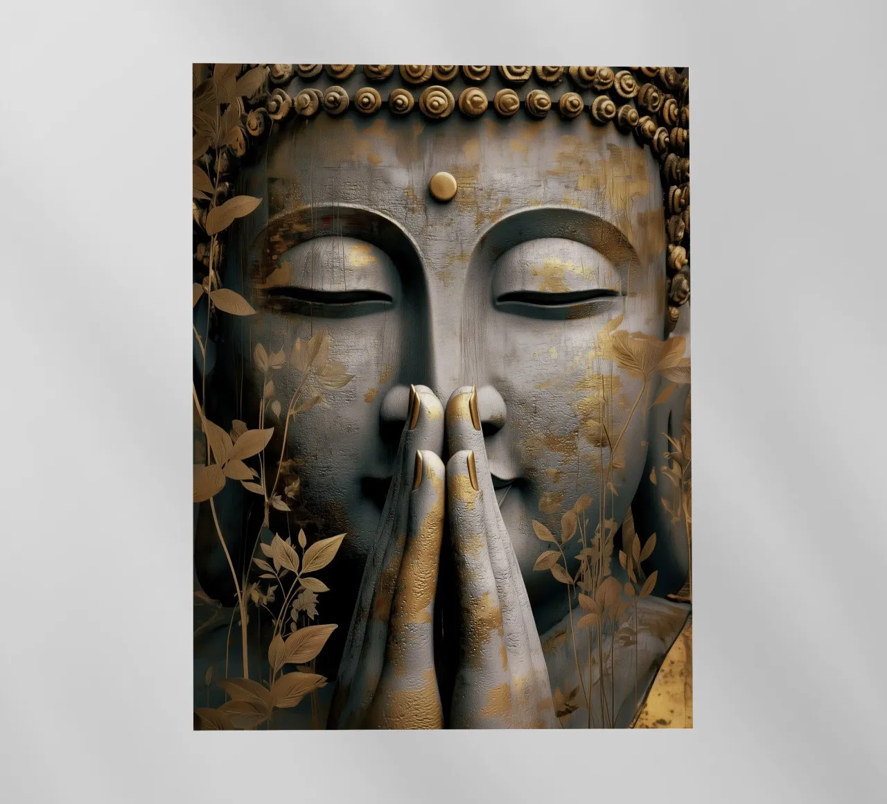 Buddha meditativo in un elegante look in argento e oro pellicola backlit da Autofocus