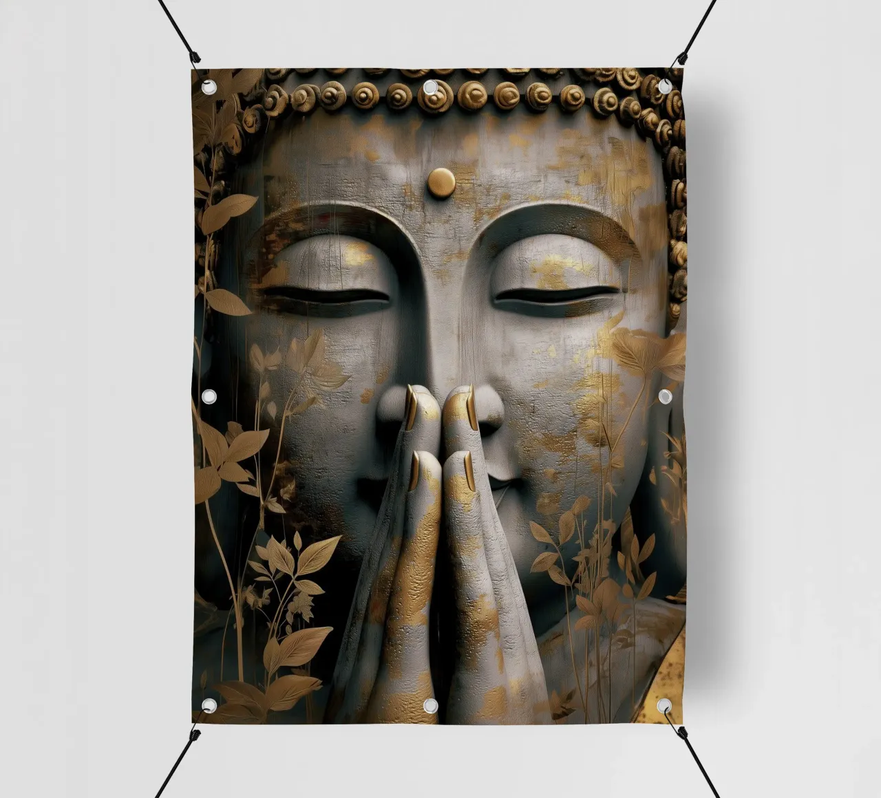 Buddha meditativo in un elegante look in argento e oro telo in pvc da Autofocus