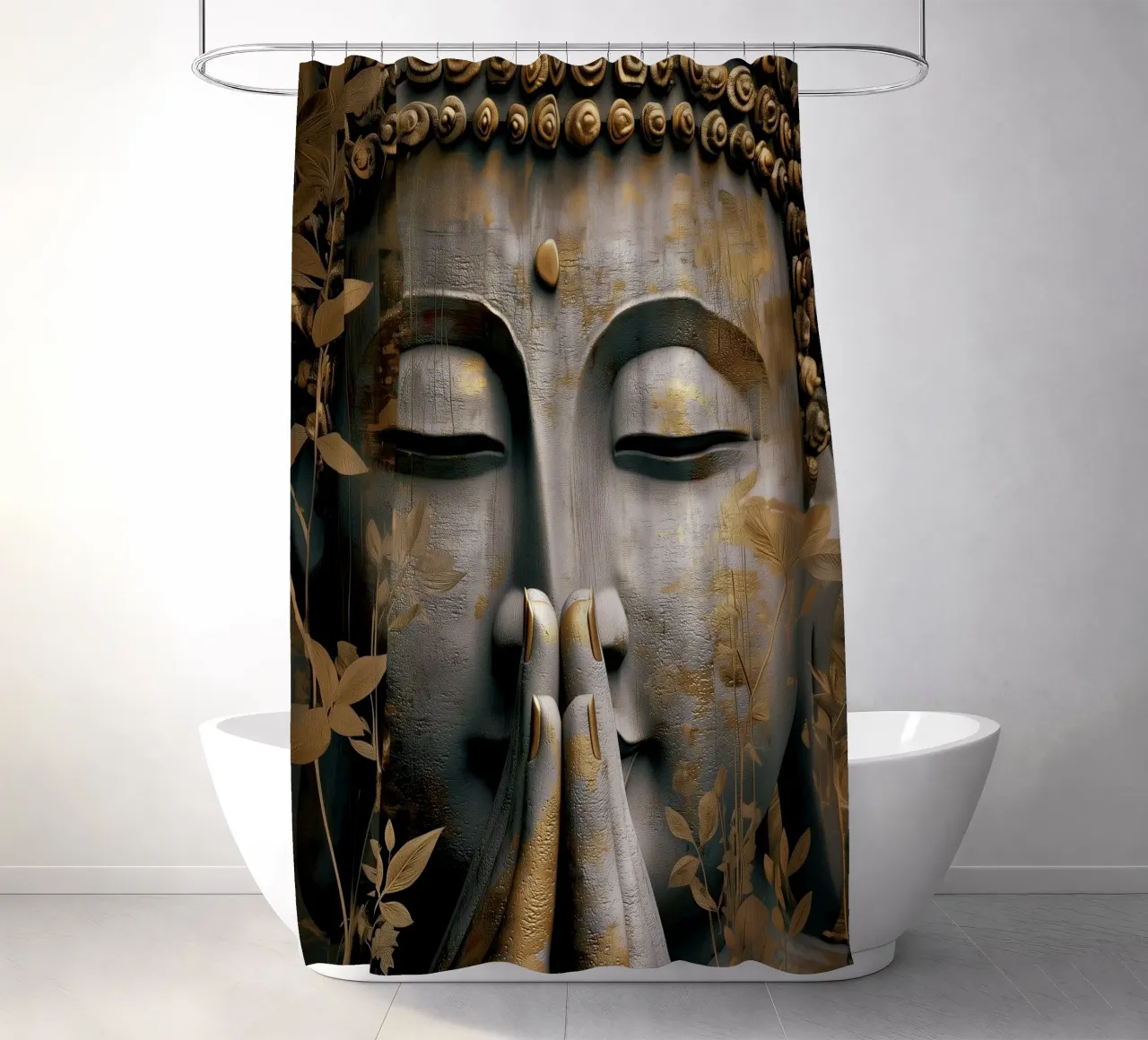 Buddha meditativo in un elegante look in argento e oro tenda da doccia da Autofocus