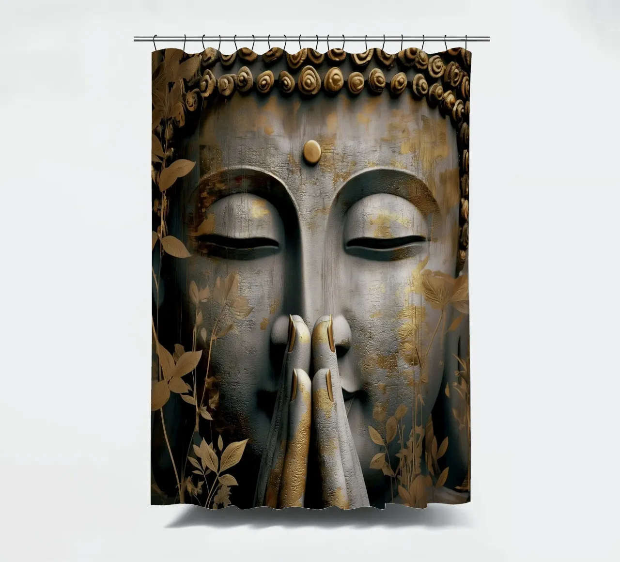 Buddha meditativo in un elegante look in argento e oro tenda da doccia da Autofocus