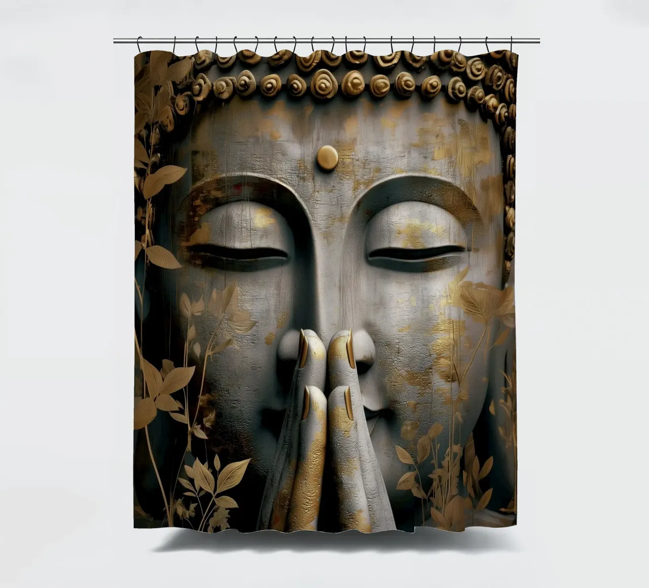 Buddha meditativo in un elegante look in argento e oro tenda da doccia da Autofocus