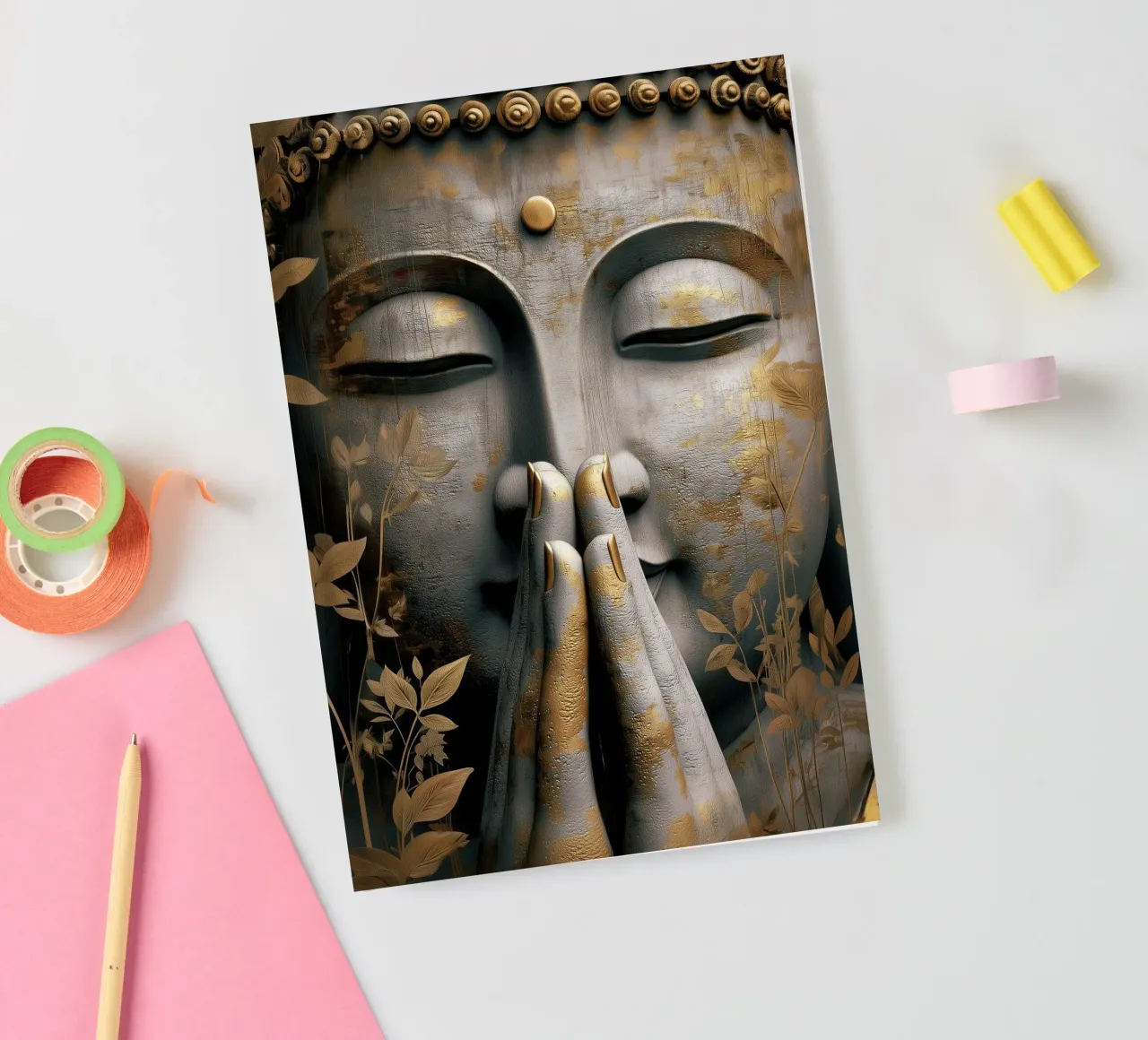 Buddha meditativo in un elegante look in argento e oro diario da Autofocus
