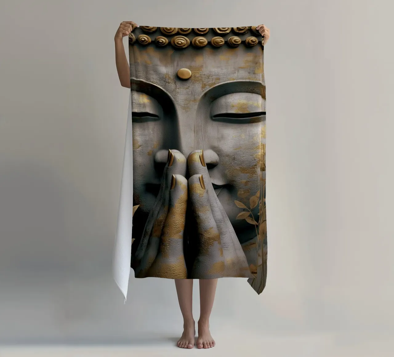 Buddha meditativo in un elegante look in argento e oro telo mare da Autofocus