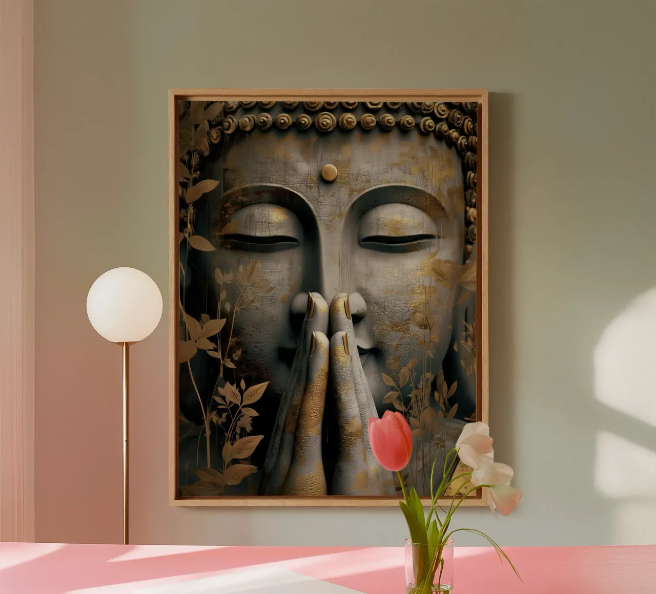 Buddha meditativo in un elegante look in argento e oro tela da Autofocus