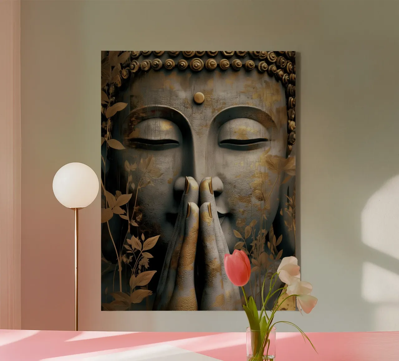 Buddha meditativo in un elegante look in argento e oro tela da Autofocus