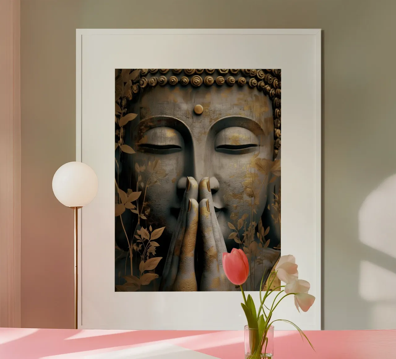 Buddha meditativo in un elegante look in argento e oro carta hahnemühle da Autofocus