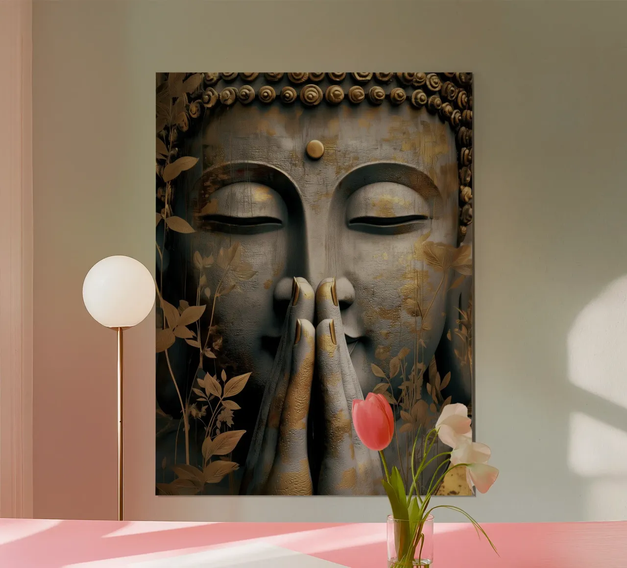 Buddha meditativo in un elegante look in argento e oro carta hahnemühle da Autofocus