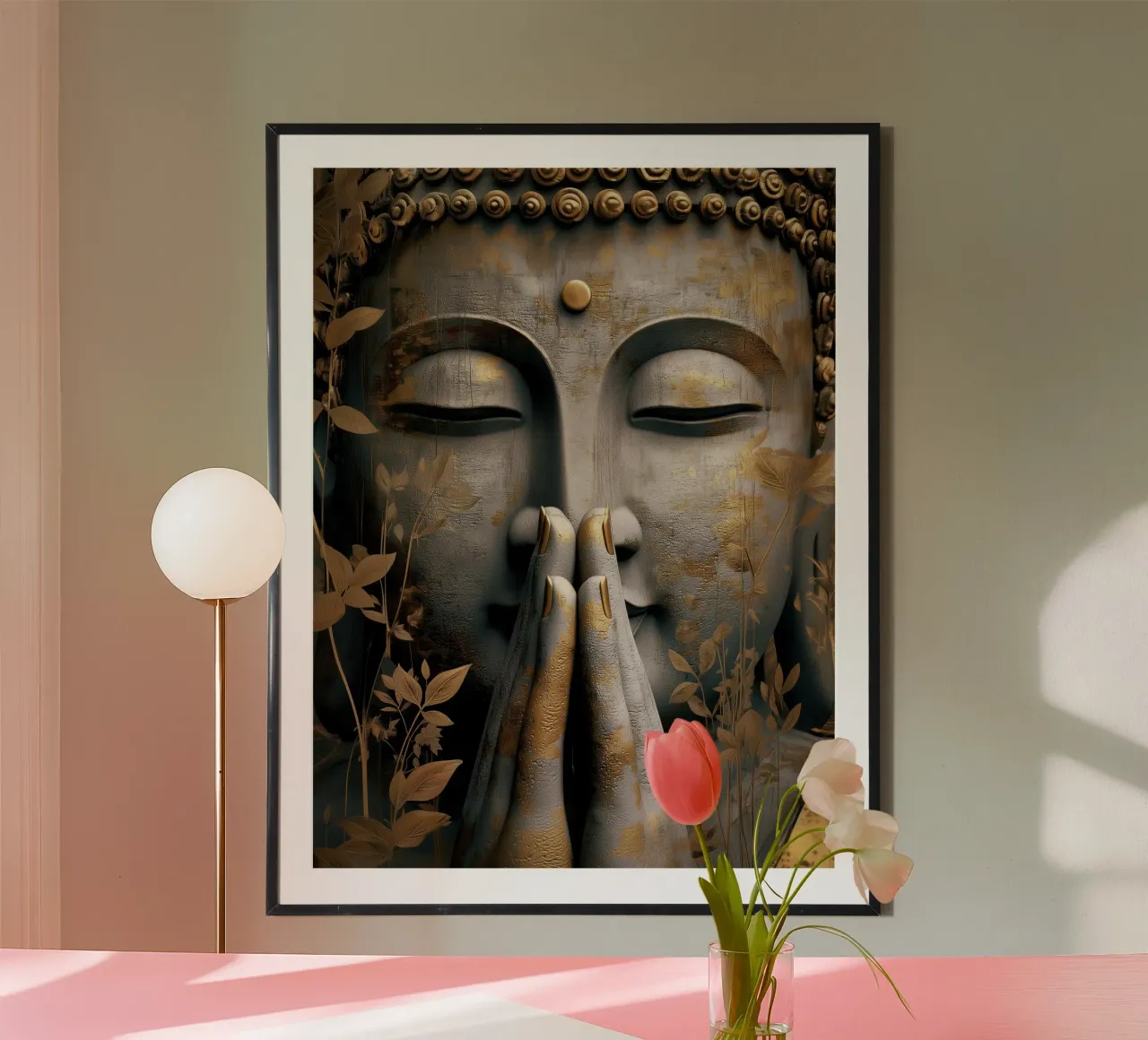 Buddha meditativo in un elegante look in argento e oro carta hahnemühle da Autofocus