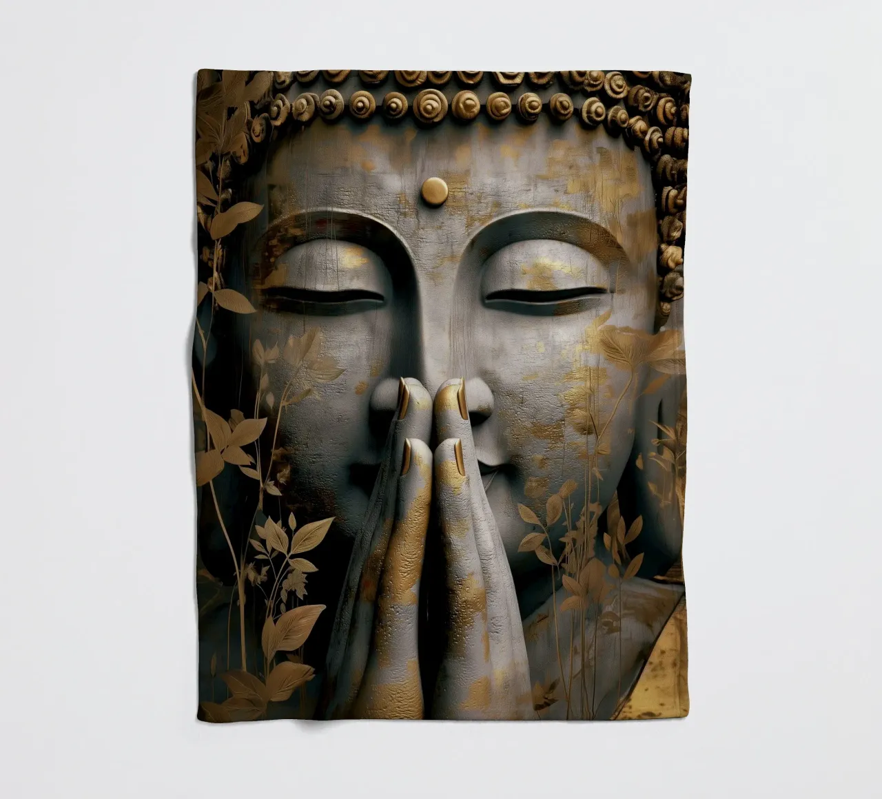 Buddha meditativo in un elegante look in argento e oro coperta in pile da Autofocus