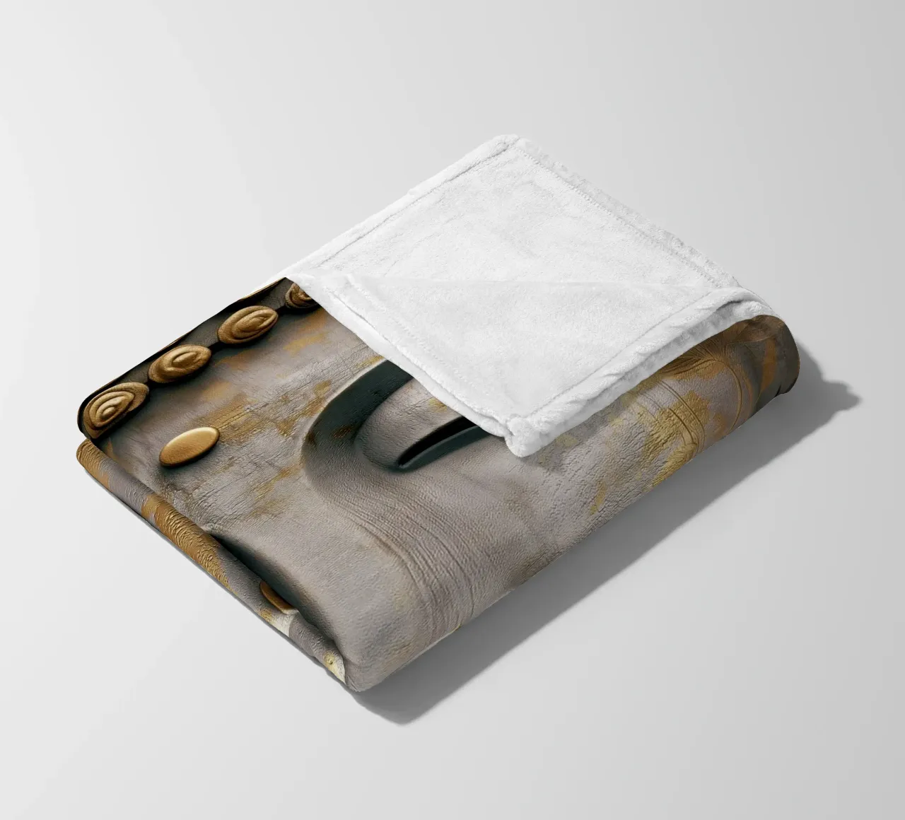 Buddha meditativo in un elegante look in argento e oro coperta in pile da Autofocus