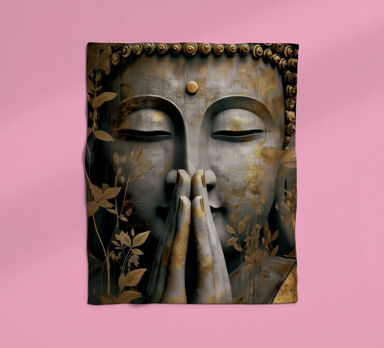 Buddha meditativo in un elegante look in argento e oro coperta in pile da Autofocus