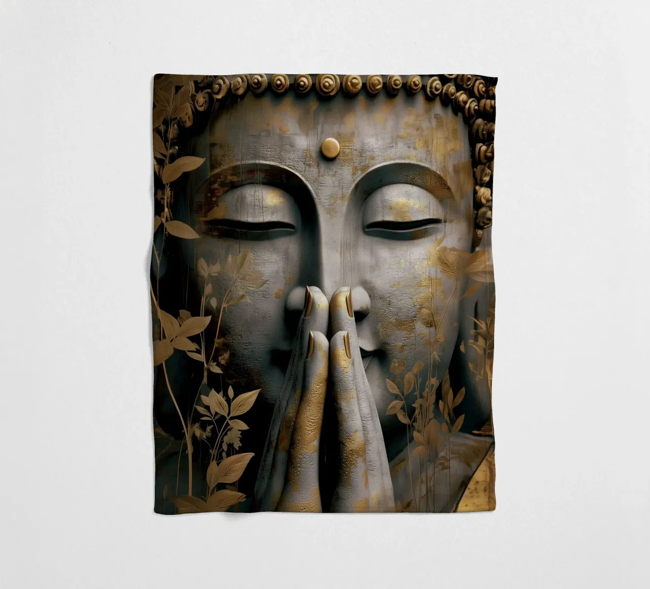 Buddha meditativo in un elegante look in argento e oro coperta in pile da Autofocus