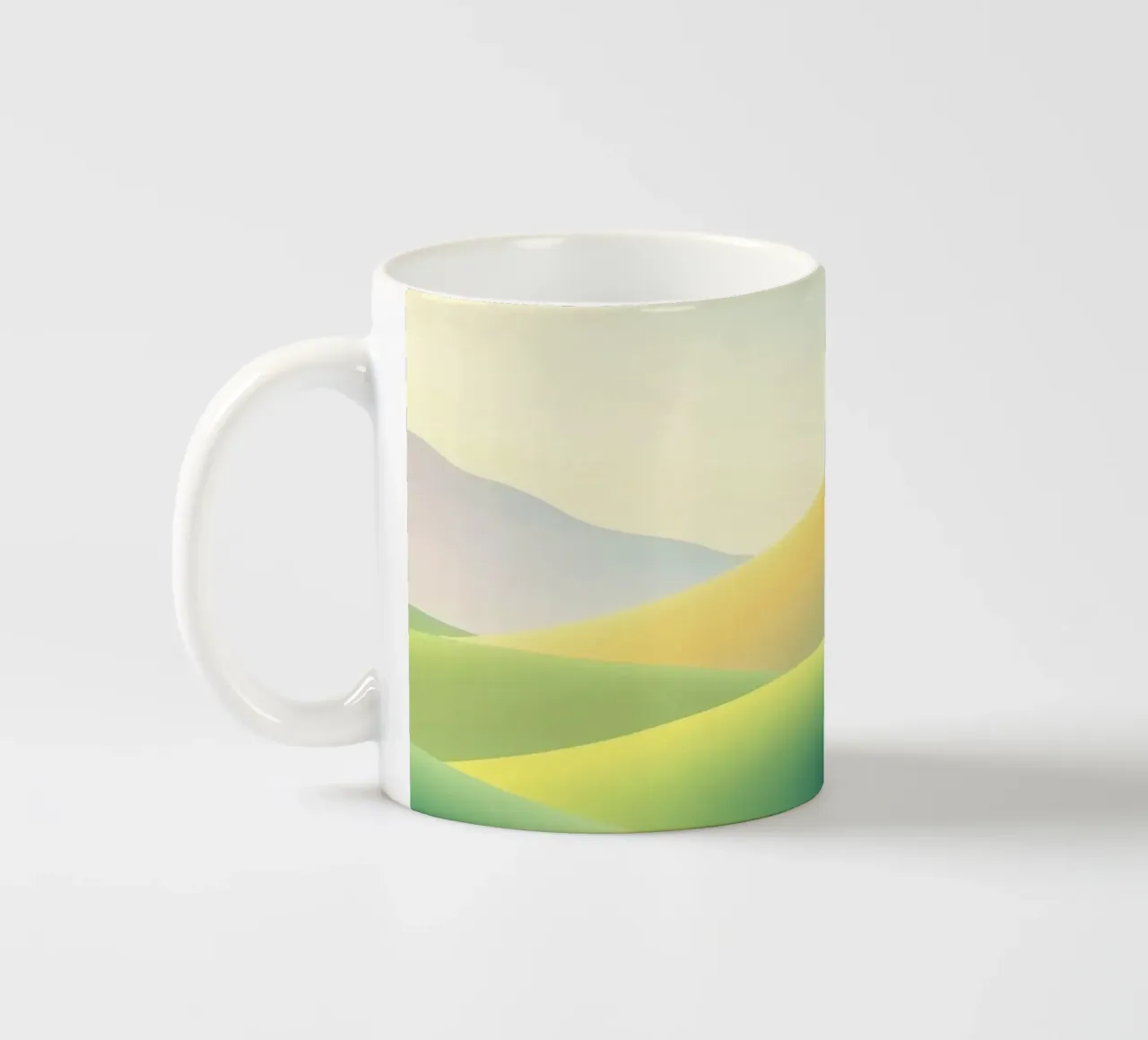 Paesaggio collinare astratto con pianure tazza in ceramica da RB-Digital-Paintings