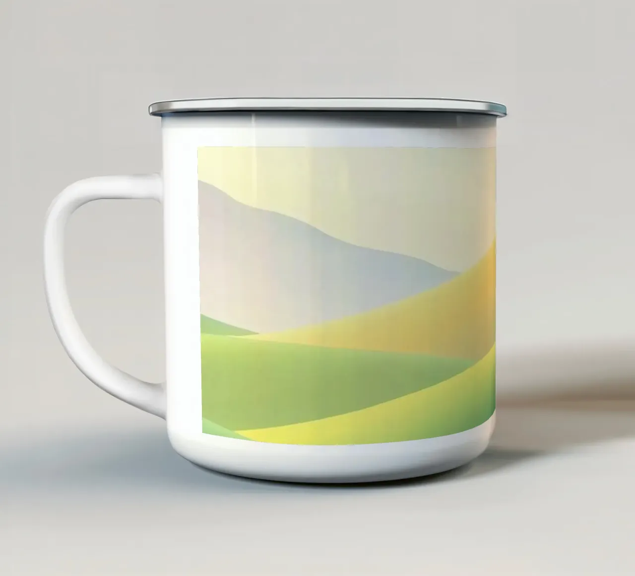 Paesaggio collinare astratto con pianure tazza in smalto da RB-Digital-Paintings