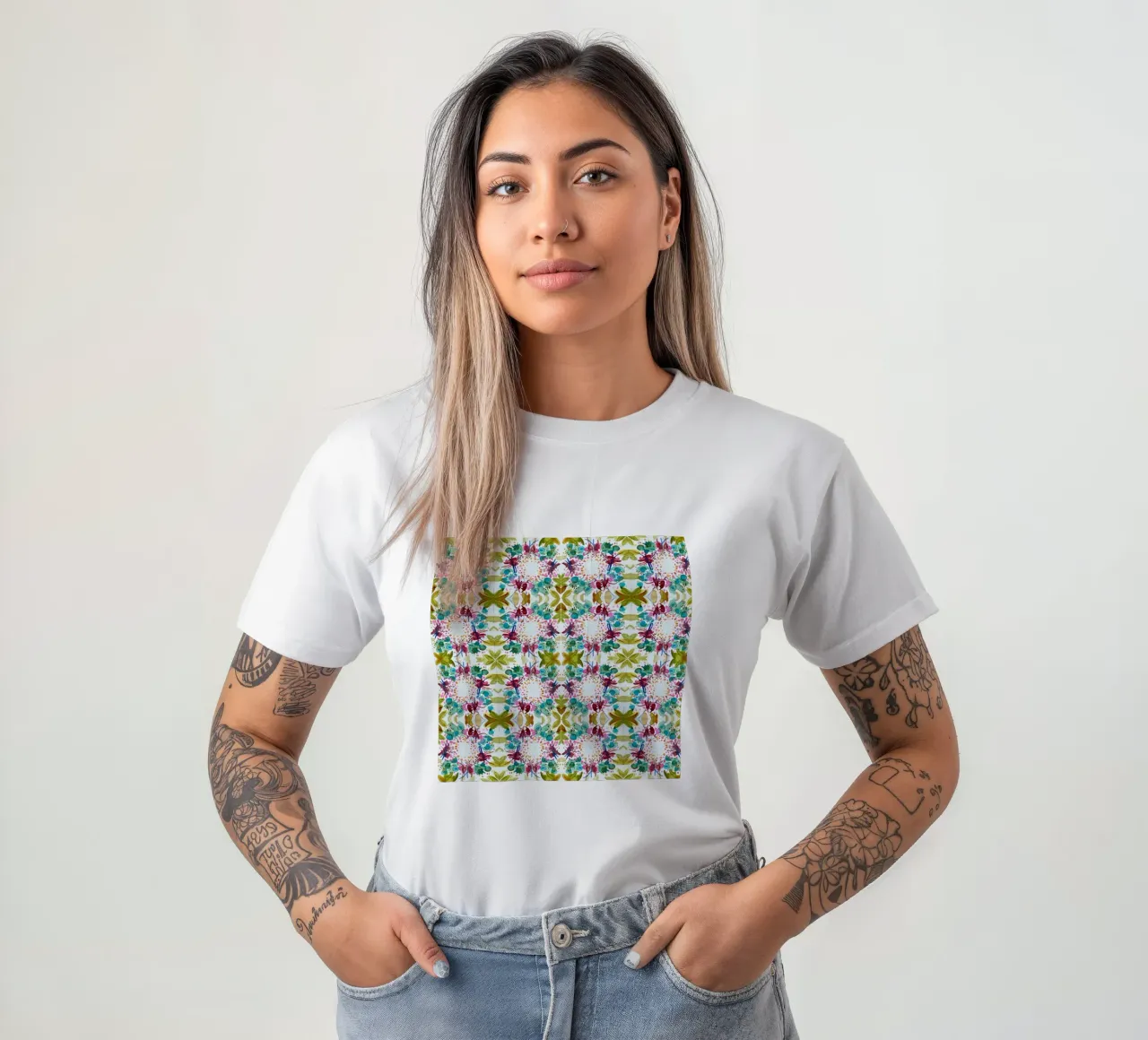 Muster Azulejos style grün 1 Kleeblatt t-shirt da Nica Colorie