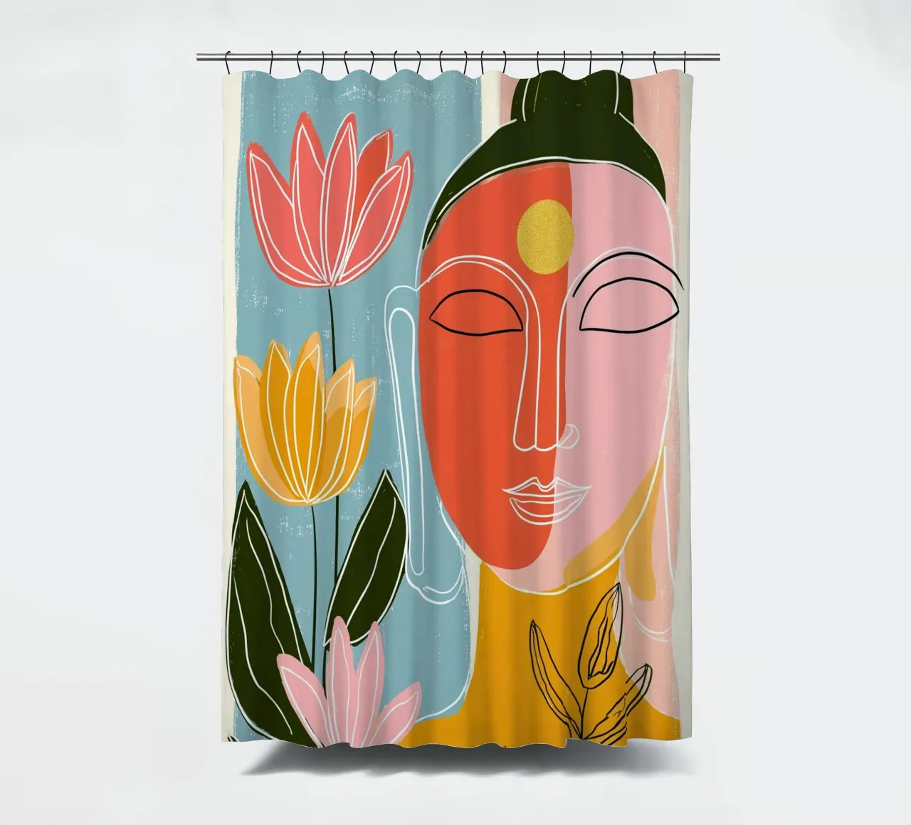 Buddha a forma di piuma - design retrò scandinavo tenda da doccia da Autofocus