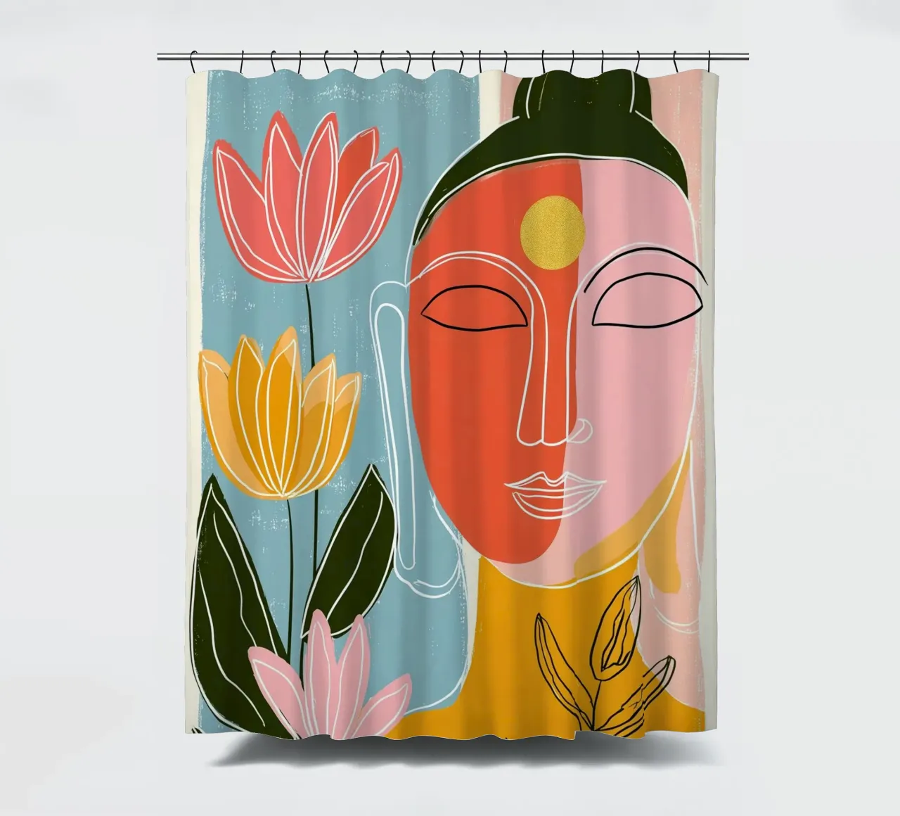 Buddha a forma di piuma - design retrò scandinavo tenda da doccia da Autofocus