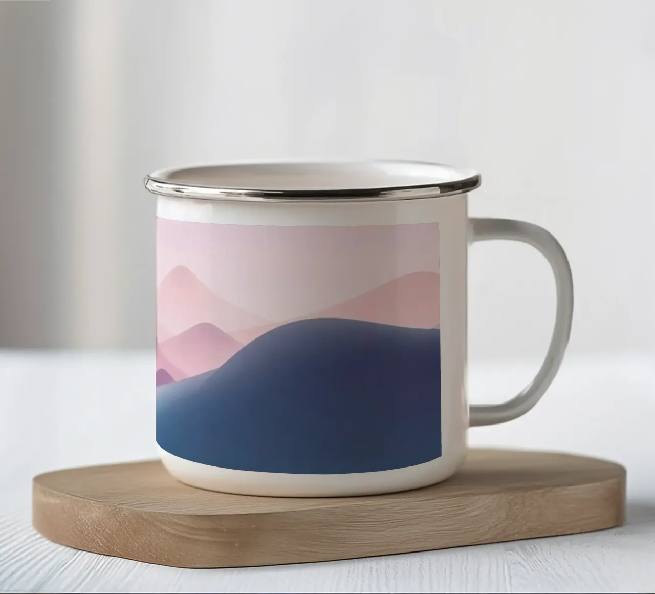 Dromerig landschap, pastelkleuren, vlaktes emaille mok van RB-Digital-Paintings