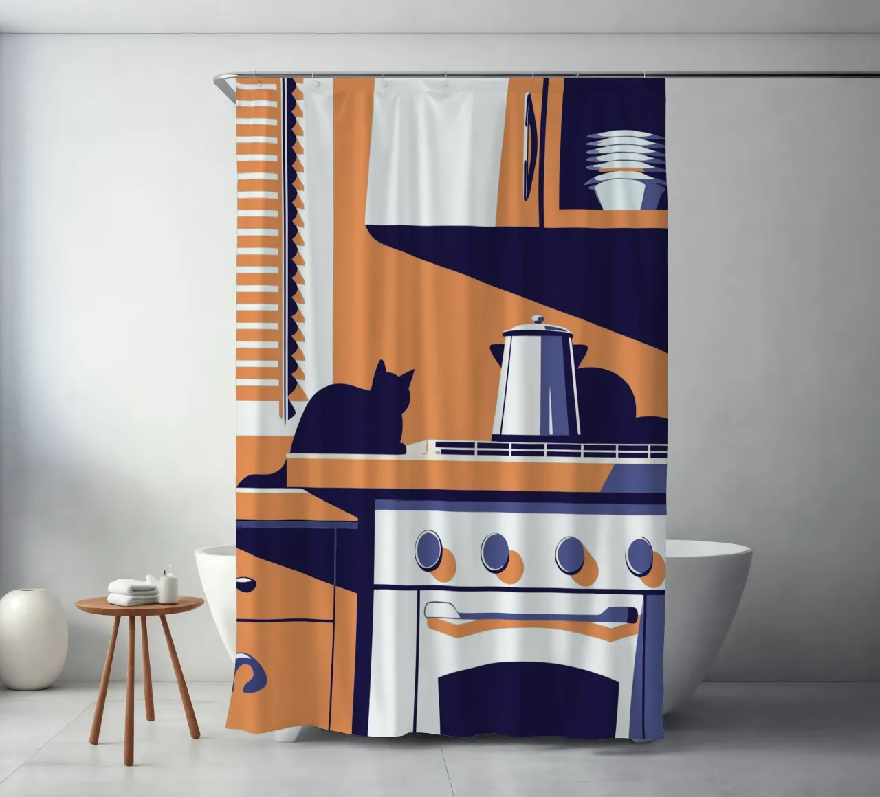 Gatto in cucina tenda da doccia da STORE PRESENCE