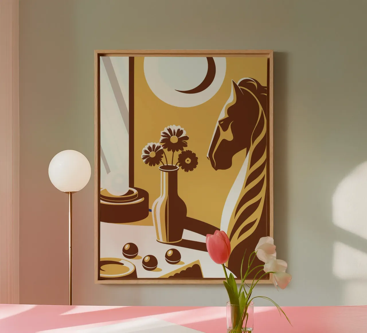 Statua di cavallo e vaso di fiori tela con Cornice a cassetta da STORE PRESENCE