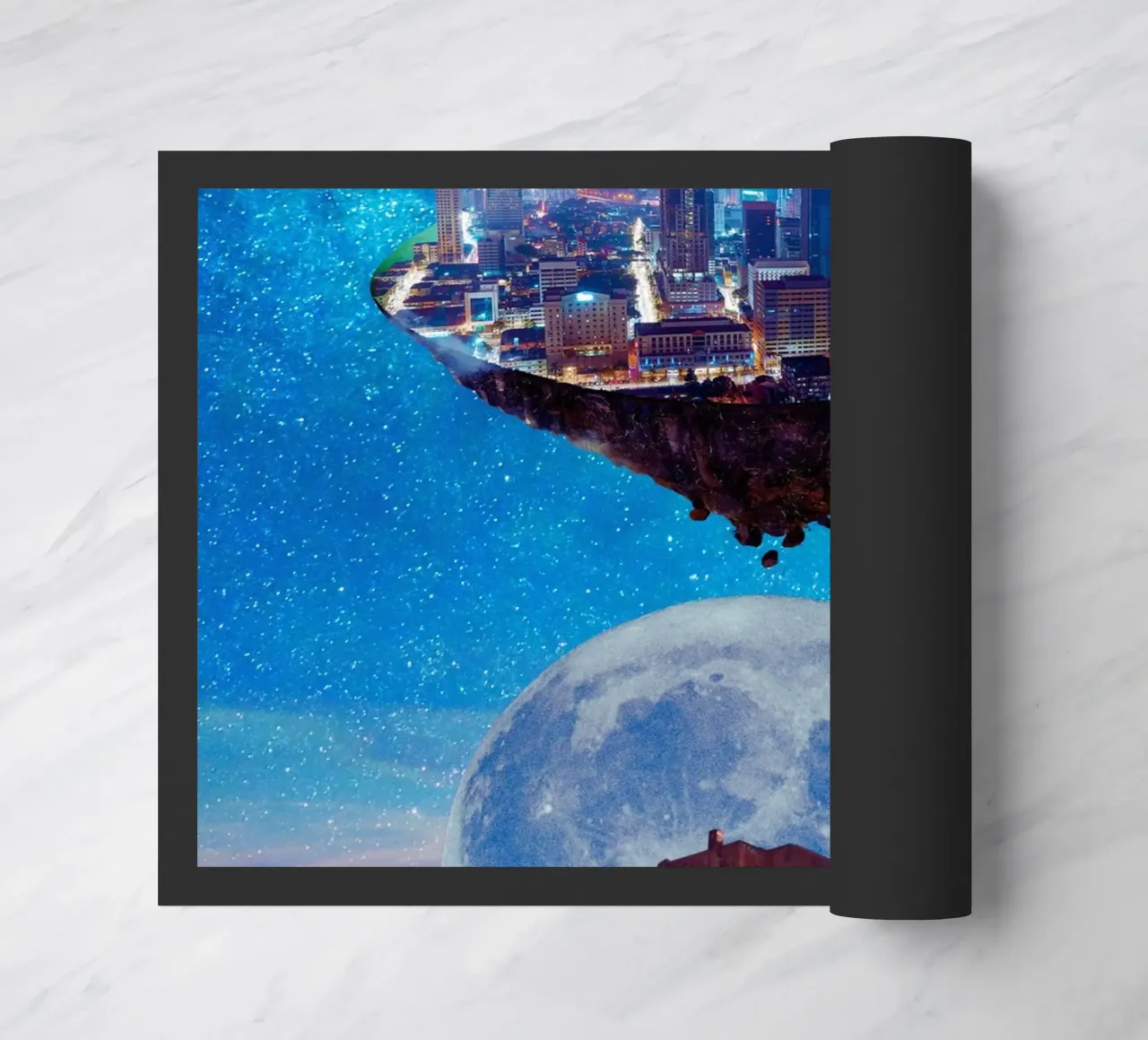 Paesaggio urbano surreale con luna e stelle zerbino da Berwies Artwork