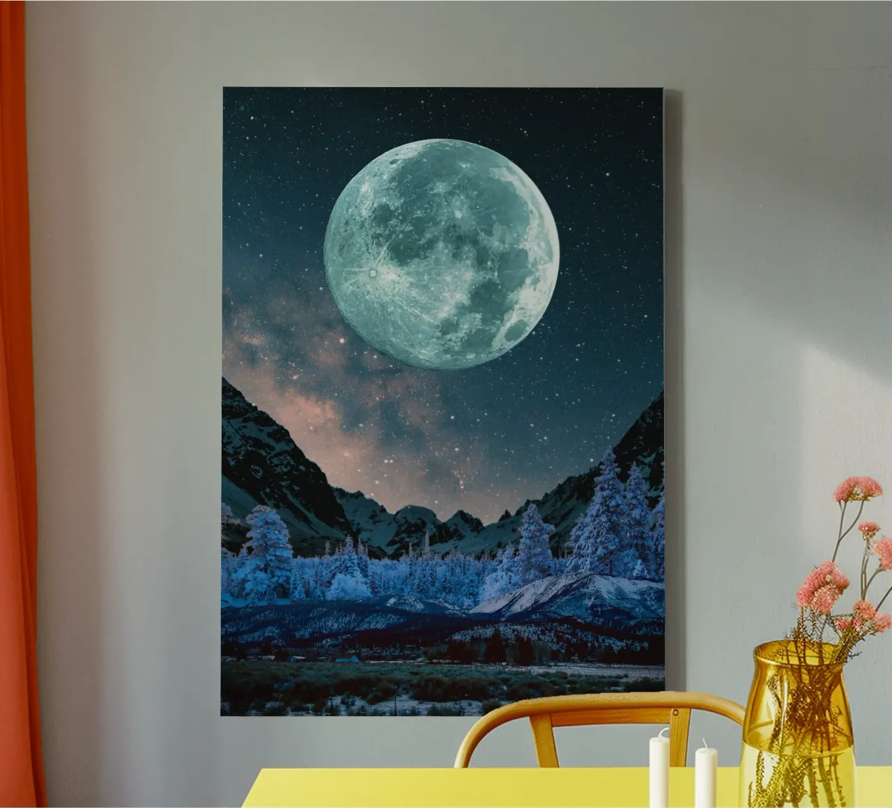 Luna piena sulle montagne innevate tela con Cornice a cassetta da Berwies Artwork