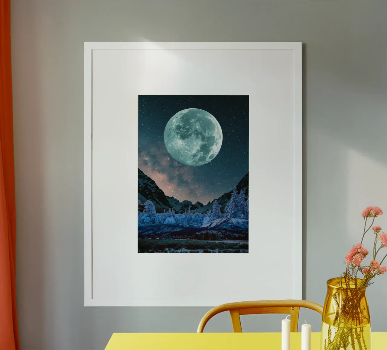 Luna piena sulle montagne innevate poster da Berwies Artwork
