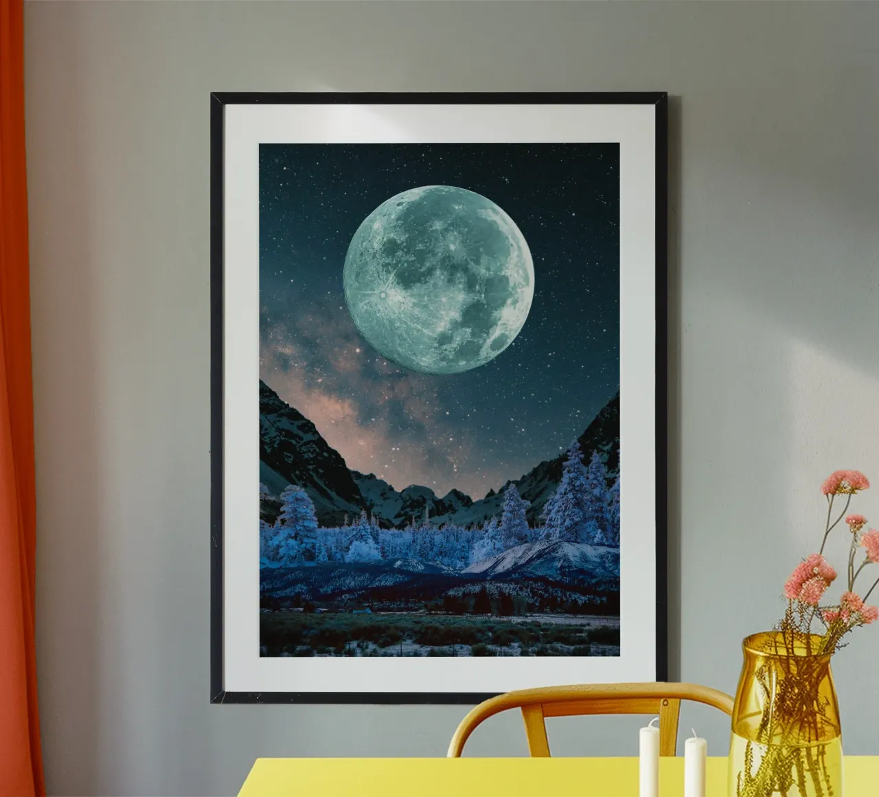 Luna piena sulle montagne innevate poster da Berwies Artwork