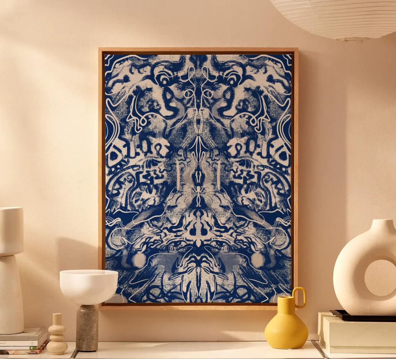 China blauw rorschach 02 canvas met Baklijst van Little Dean