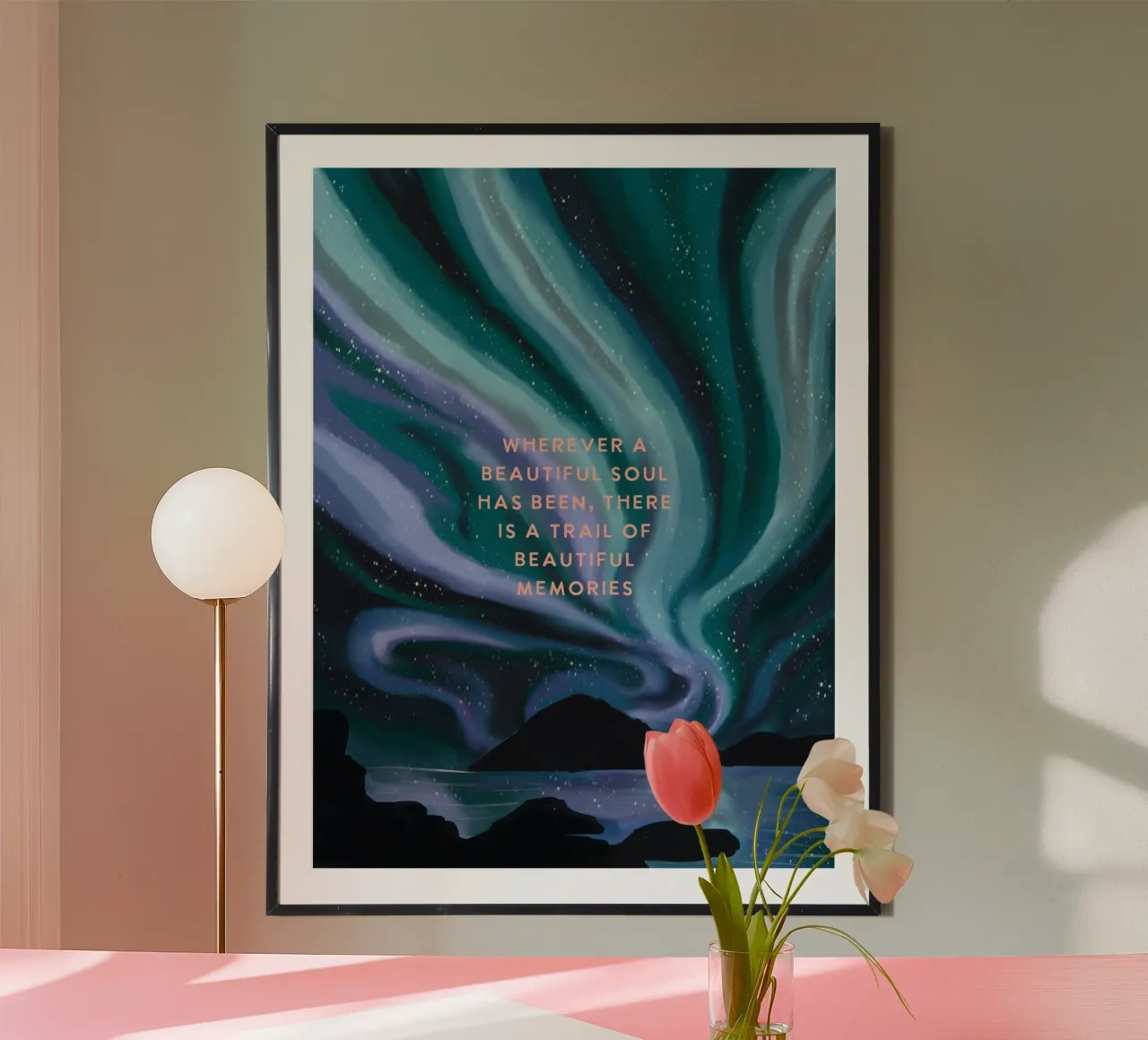 "Ovunque sia stata un'anima bella" Ricordi, amore, vita poster con telaio in alluminio da This Wild Soul - Illustration