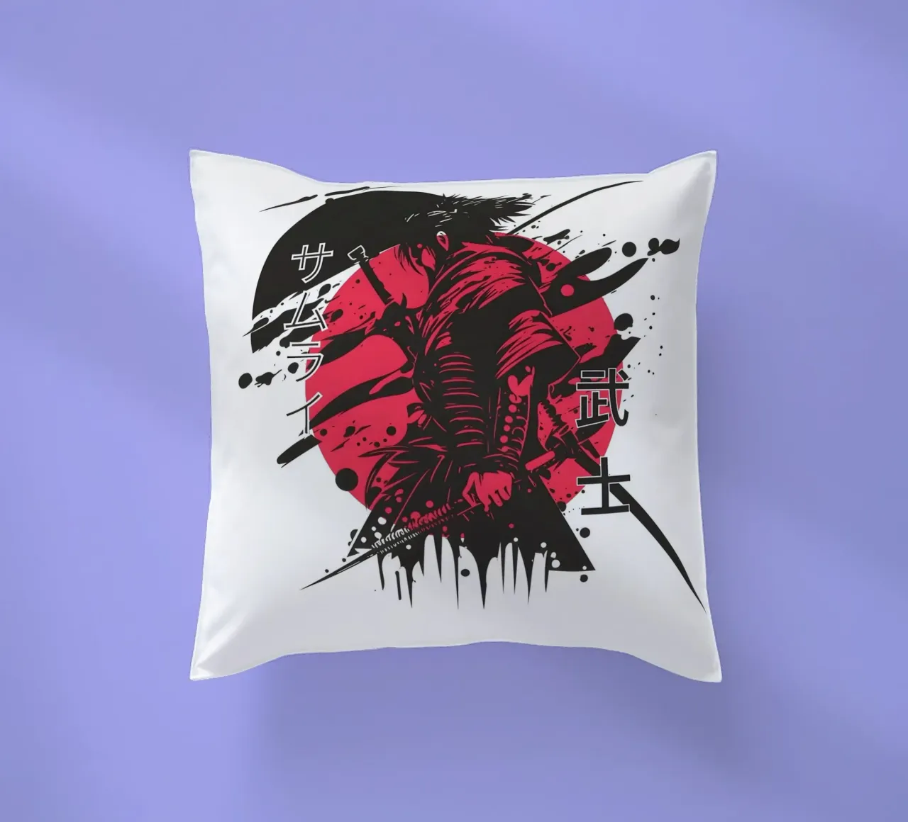Grafica del guerriero samurai rosso cuscino da Olivia Creator
