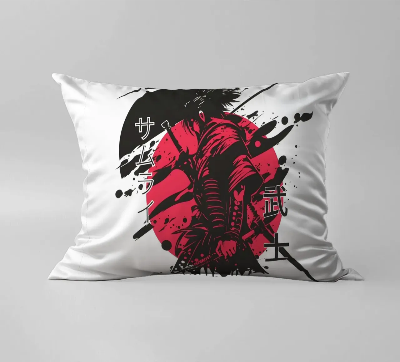 Grafica del guerriero samurai rosso cuscino da Olivia Creator