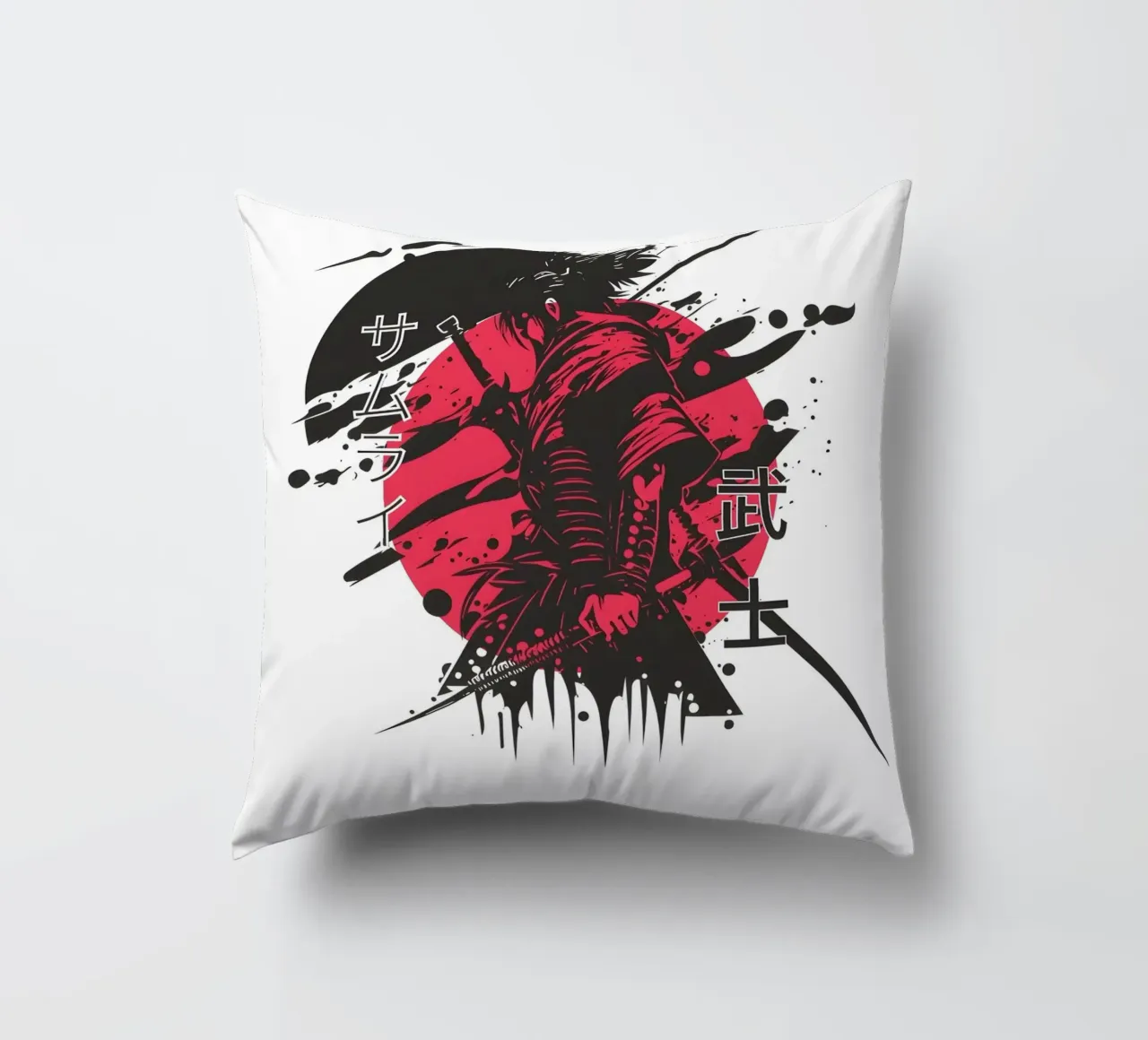 Grafica del guerriero samurai rosso cuscino da Olivia Creator